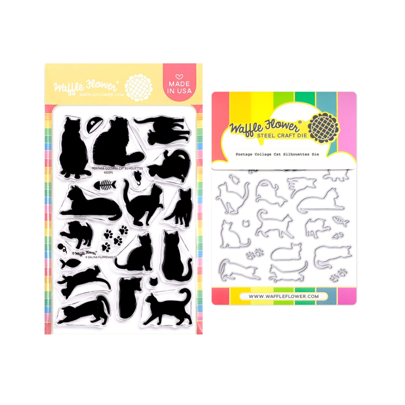 Waffle Flower Postage Collage Cat Silhouettes Stamp and Die Set Waffle Flower Postage Collage Cat Silhouettes Stamp and Die Set