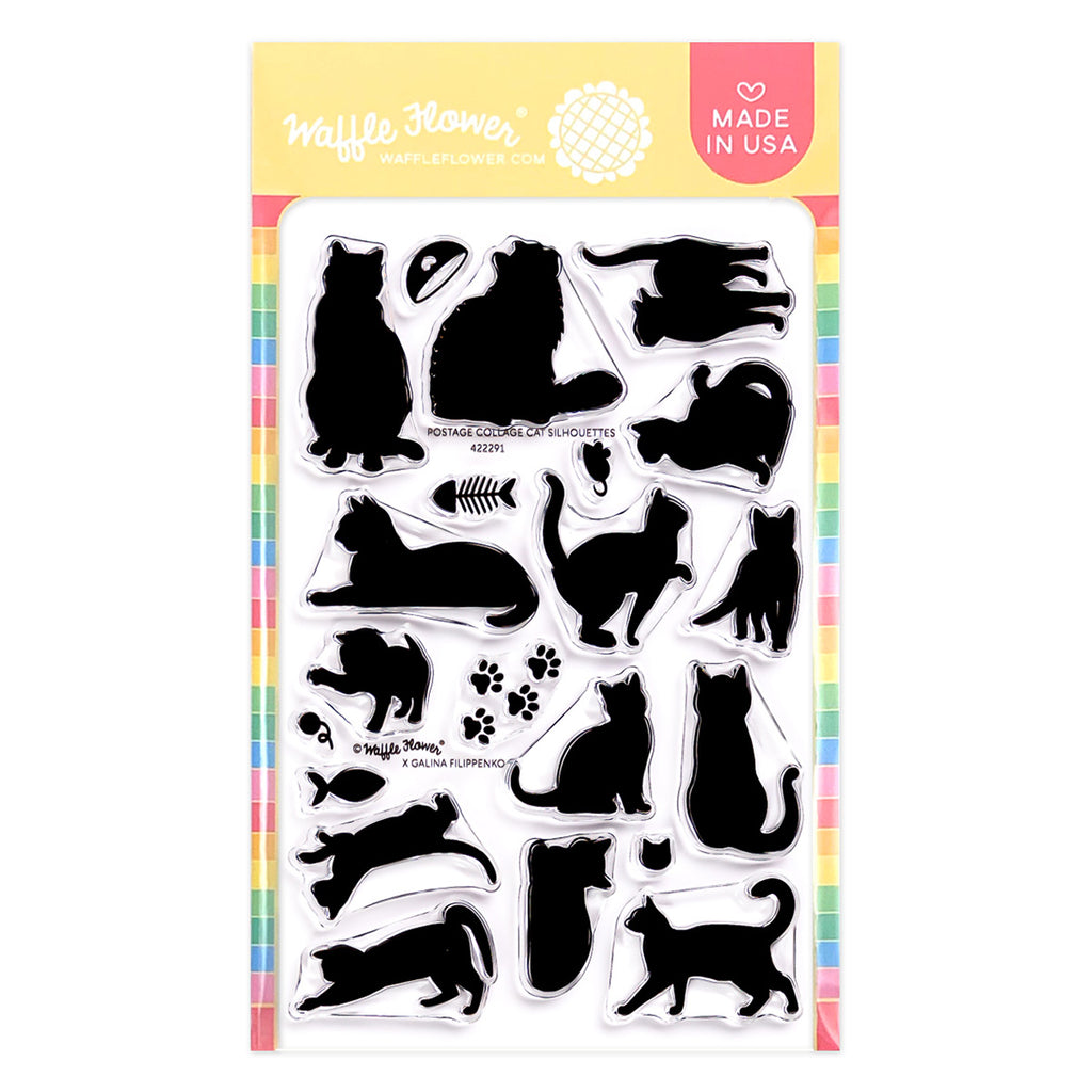 Waffle Flower Postage Collage Cat Silhouettes Clear Stamp and Die Set image 1