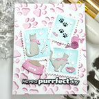 Waffle Flower Postage Collage Cat Silhouettes Clear Stamp and Die Set pink