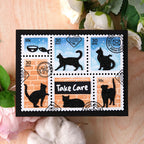 Waffle Flower Postage Collage Cat Silhouettes Clear Stamp and Die Set take care