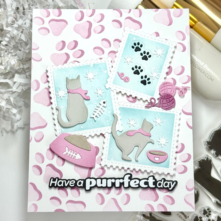 Waffle Flower Postage Collage Cat Silhouettes Clear Stamps 422291 pink
