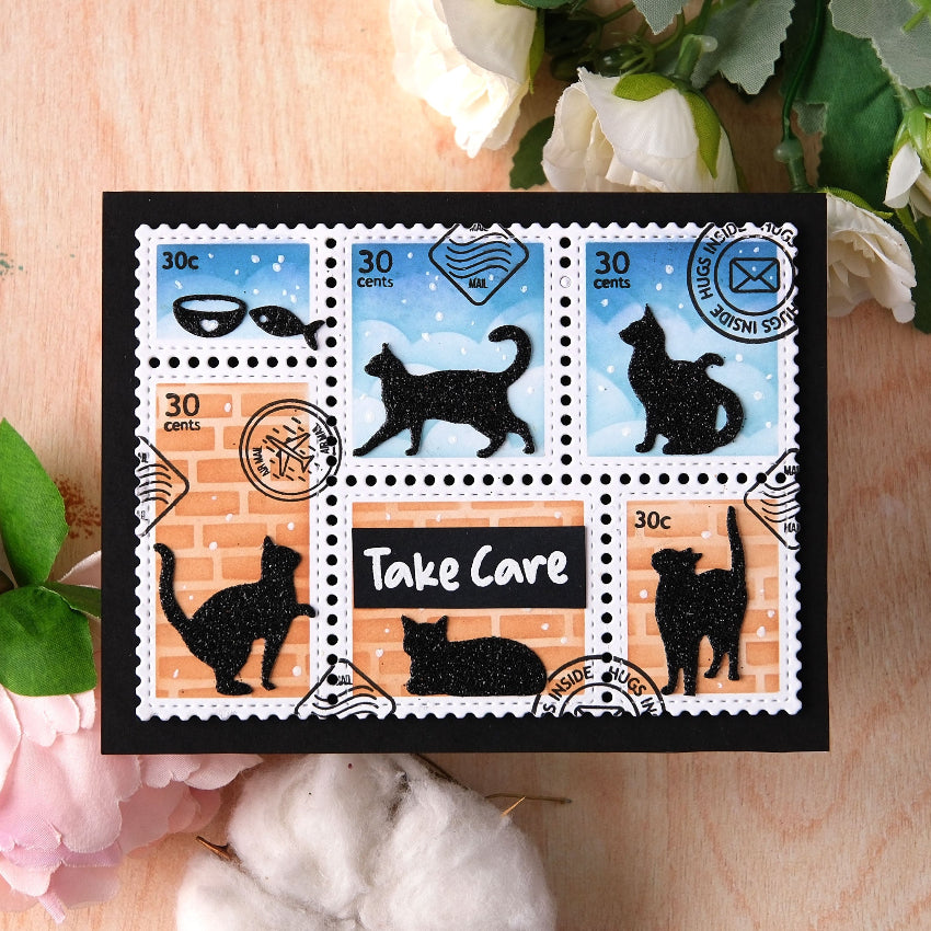 Waffle Flower Postage Collage Cat Silhouettes Dies 422294 take care
