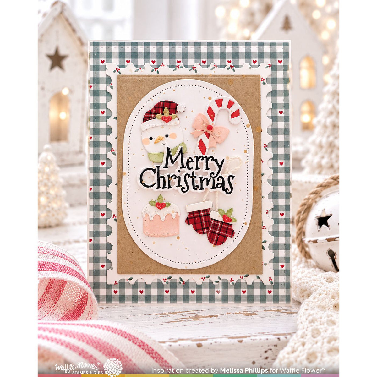 Waffle Flower Postage Collage Christmas Icons Dies 422622 candy canes cake mittens snowman merry christmas card melissa phillips