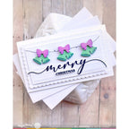 Waffle Flower Postage Collage Christmas Icons Dies 422622 purple bows green bells banner merry christmas card jill hawkins