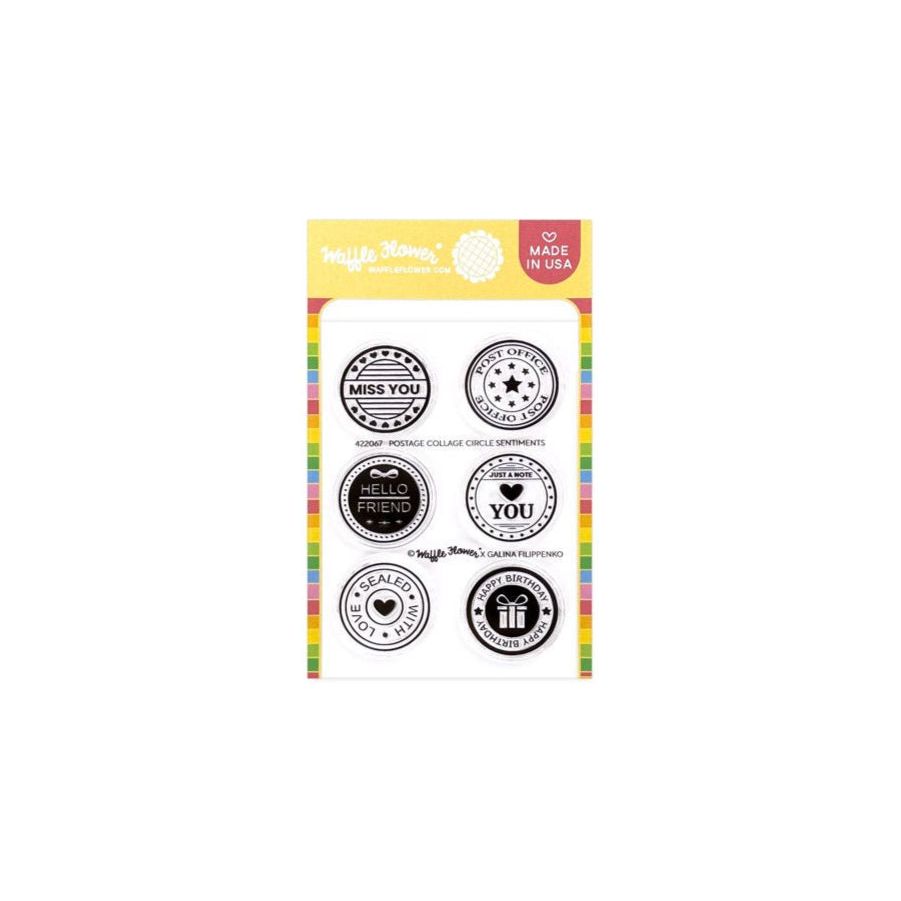 Waffle Flower Postage Collage Circle Sentiments Clear Stamp and Die Set product image 1