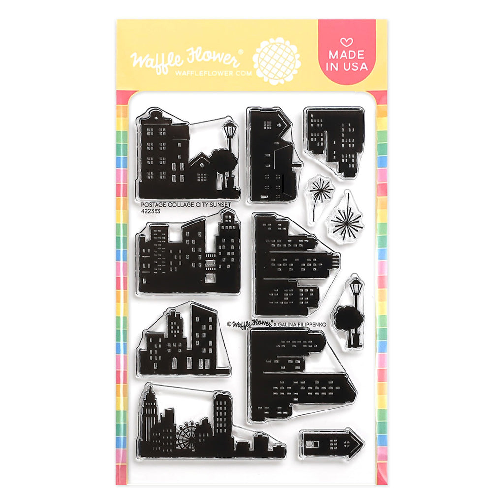 Waffle Flower Postage Collage City Sunset Clear Stamps 422353