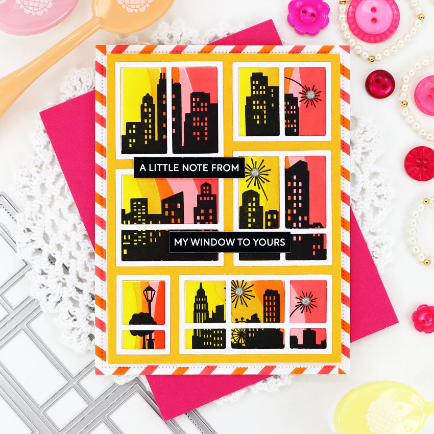 Waffle Flower Postage Collage City Sunset Clear Stamps 422353 from me to you card