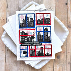 Waffle Flower Postage Collage City Sunset Clear Stamps 422353 red white blue fireworks card