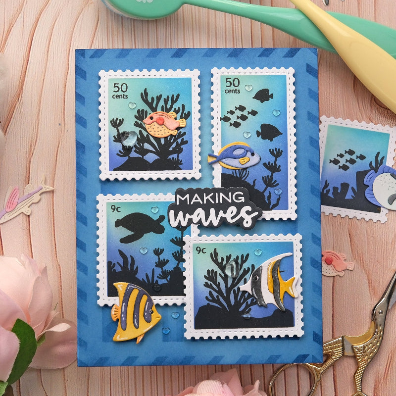 Waffle Flower Postage Collage Coral Reef Silhouettes Clear Stamp and Die Set postage stamps