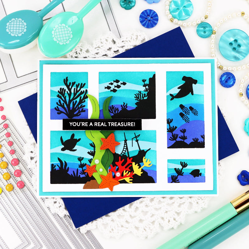 Waffle Flower Postage Collage Coral Reef Silhouettes Clear Stamps 422461 blues
