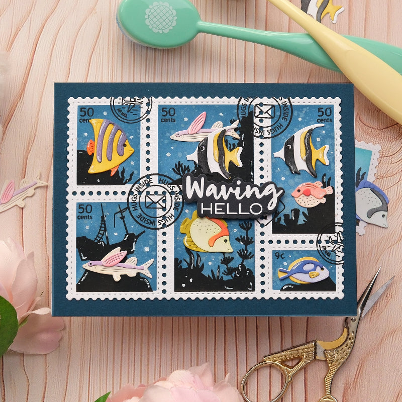 Waffle Flower Postage Collage Coral Reef Silhouettes Clear Stamps 422461 tropical fish