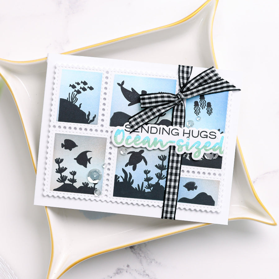Waffle Flower Postage Collage Coral Reef Silhouettes Dies 422462 black bow