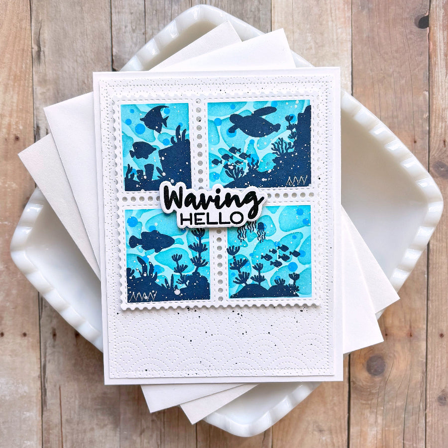 Waffle Flower Postage Collage Coral Reef Silhouettes Dies 422462 blue bubbles