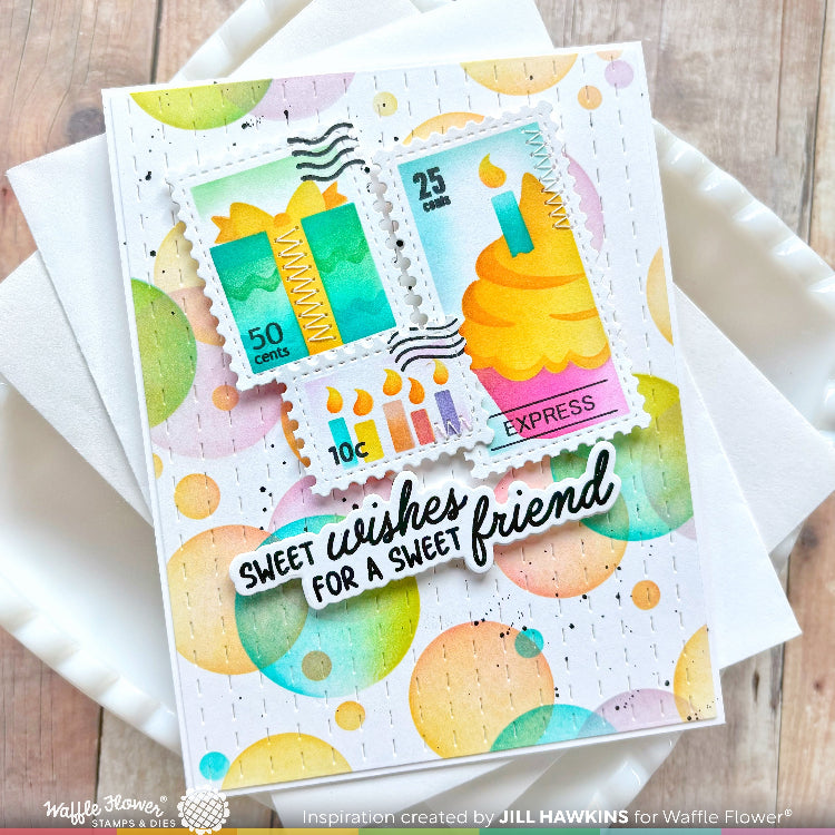 Waffle Flower Postage Collage Cupcake Stencils 421962 bubbles