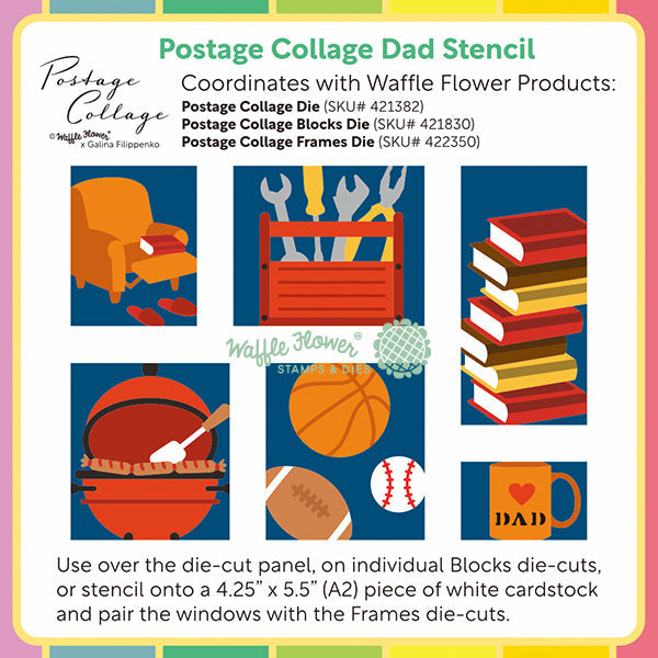 Waffle Flower Postage Collage Dad Stencil 422445 directions