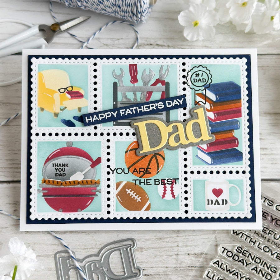Waffle Flower Postage Collage Dad Stencil 422445 football