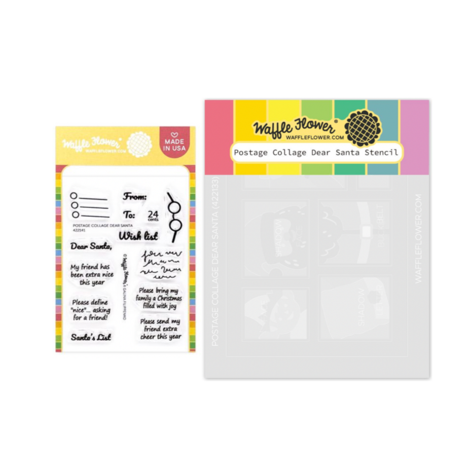 Waffle Flower Postage Collage Dear Santa Clear Stamp and Stencil Set