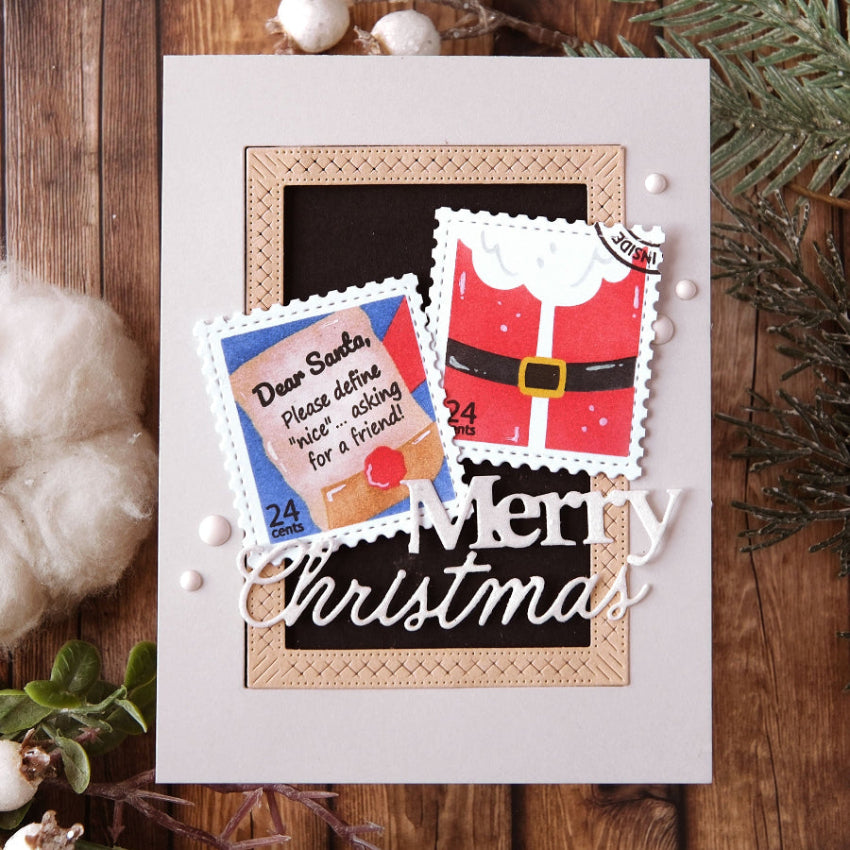 Waffle Flower Postage Collage Dear Santa Clear Stamp and Stencil Set merry christmas