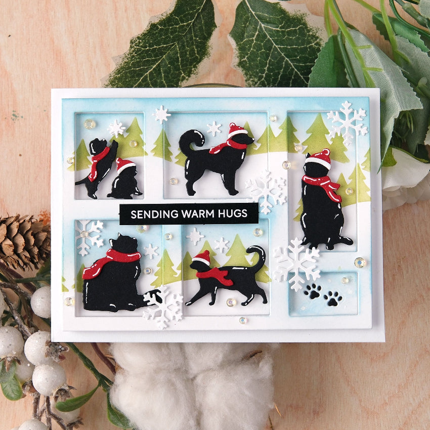 Waffle Flower Postage Collage Dog Silhouettes Clear Stamp and Die Set hugs