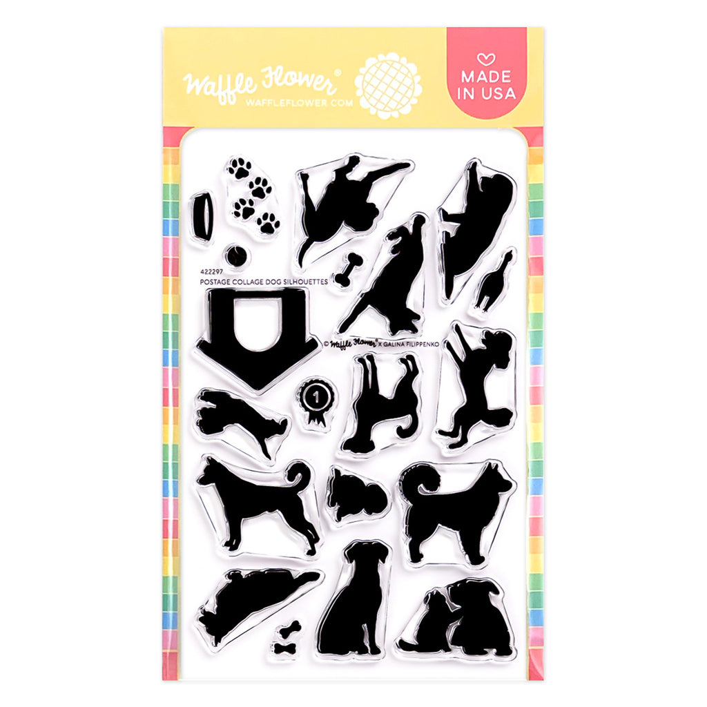 Waffle Flower Postage Collage Dog Silhouettes Clear Stamp and Die Set image 1