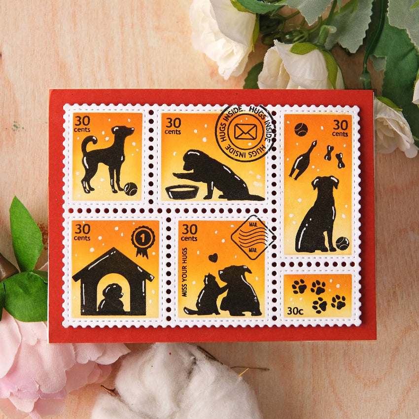 Waffle Flower Postage Collage Dog Silhouettes Clear Stamps 422297 paw prints