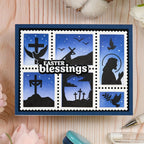 Waffle Flower Postage Collage Easter Silhouettes Clear Stamps 422379 blue background