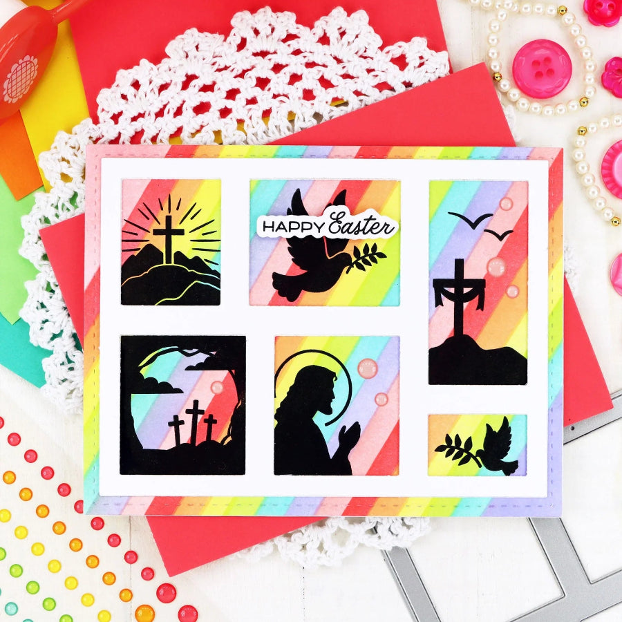 Waffle Flower Postage Collage Easter Silhouettes Clear Stamps 422379 rainbow stripes