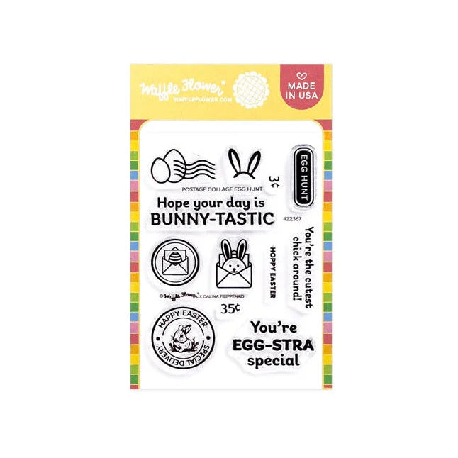 Waffle Flower Postage Collage Egg Hunt Clear Stamps 422367
