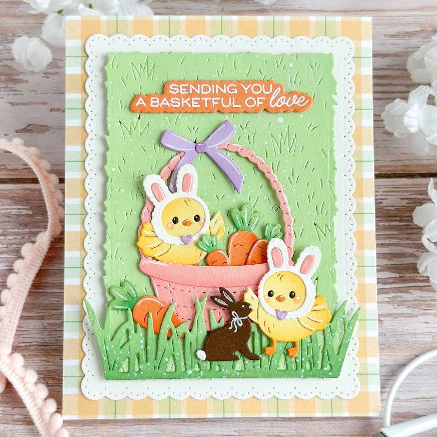 Waffle Flower Postage Collage Egg Hunt Icons Dies 422364 chicks with bunny ears