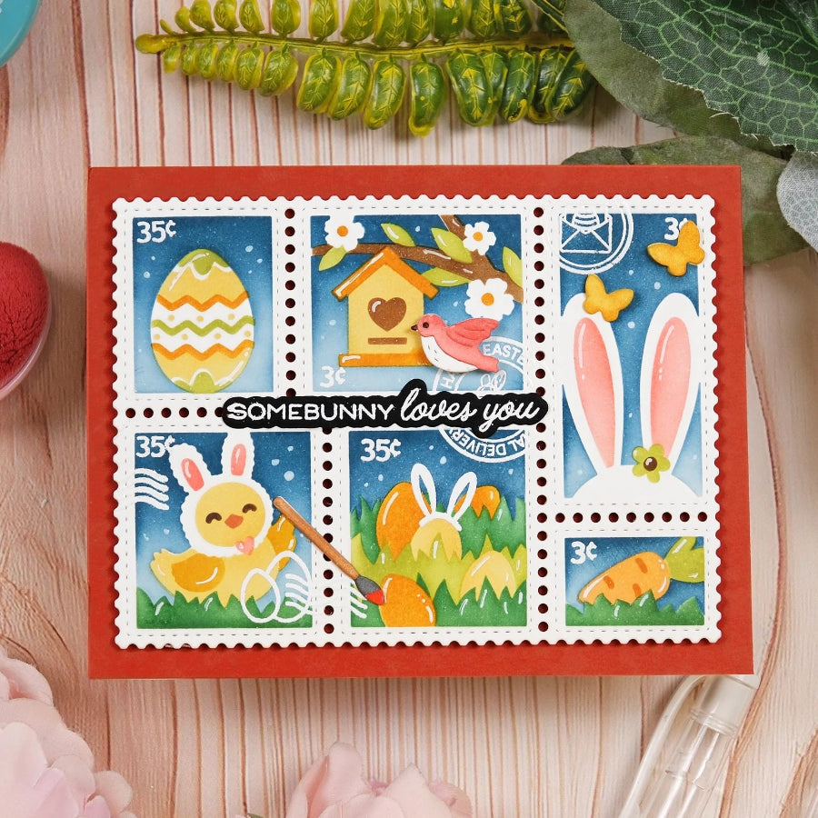 Waffle Flower Postage Collage Egg Hunt Stencils 422363 bunny ears