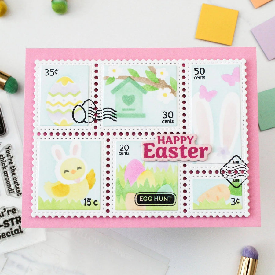 Waffle Flower Postage Collage Egg Hunt Stencils 422363 easter postage stamps