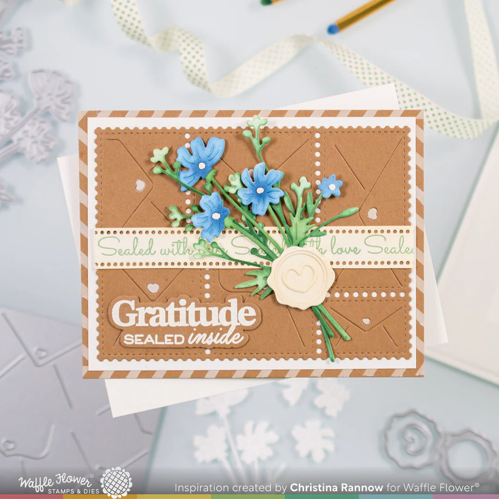 Waffle Flower Postage Collage Envelope Die 421984 with love