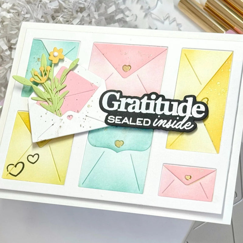 Waffle Flower Postage Collage Envelope Die and Stencil Set flowers