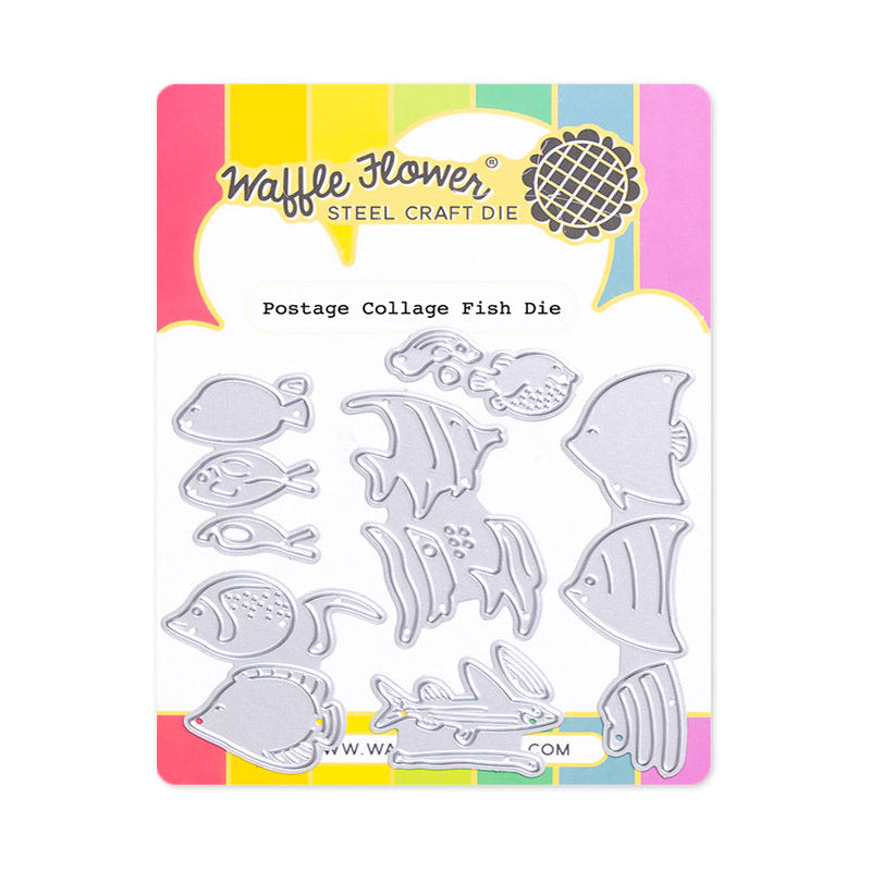 Waffle Flower Postage Collage Fish Dies 422463
