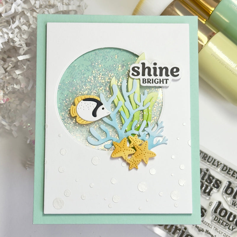 Waffle Flower Postage Collage Fish Dies 422463 glitter