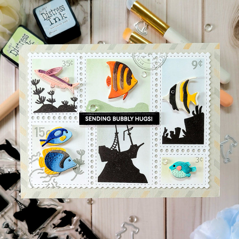 Waffle Flower Postage Collage Fish Dies 422463 tropical fish