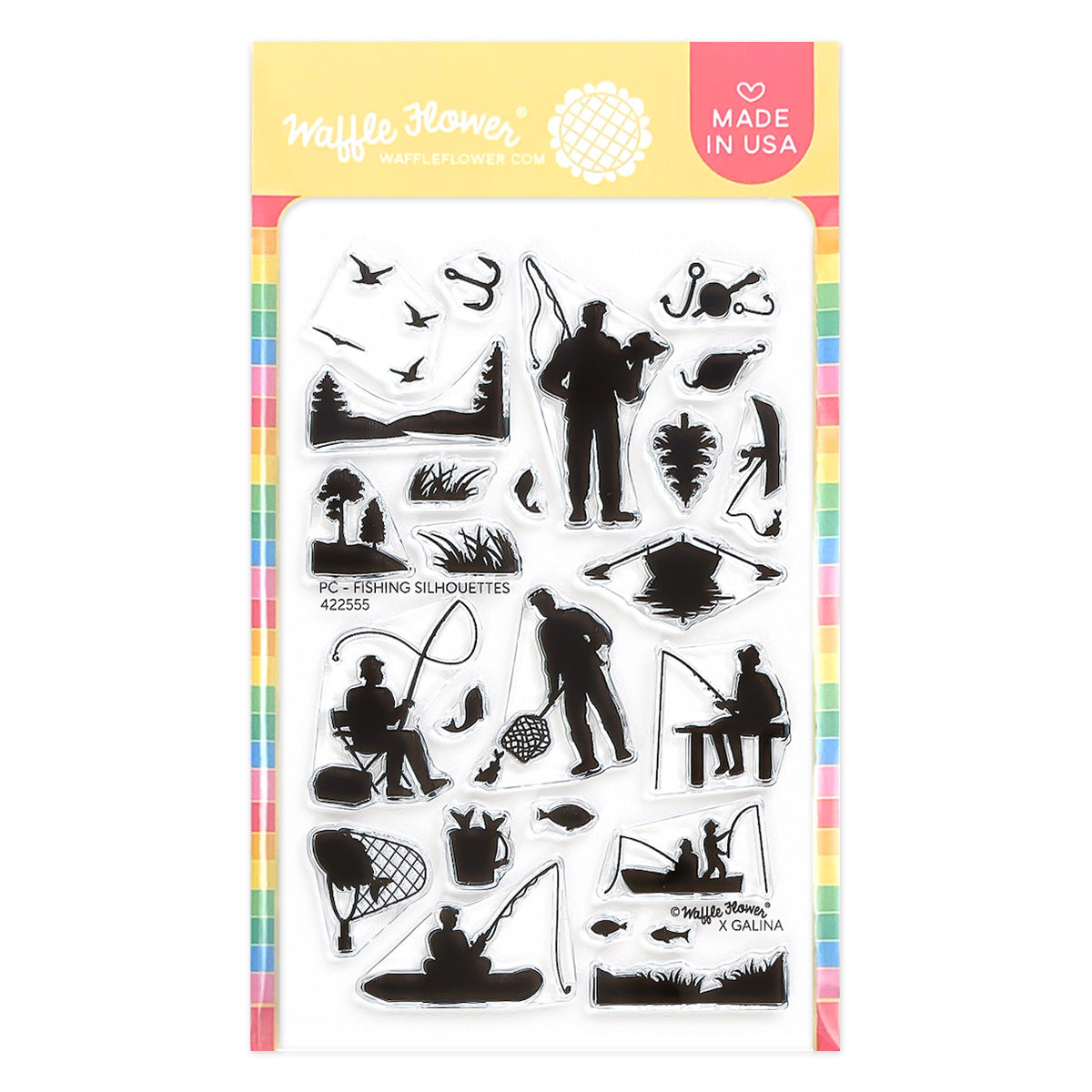 Waffle Flower Postage Collage Fishing Silhouettes Clear Stamps 422555