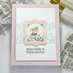 Waffle Flower Postage Collage Frames Clear Stamps 422351 pink and blue
