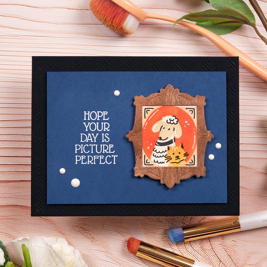 Waffle Flower Postage Collage Frames Matching Dies 422352 wooden frame