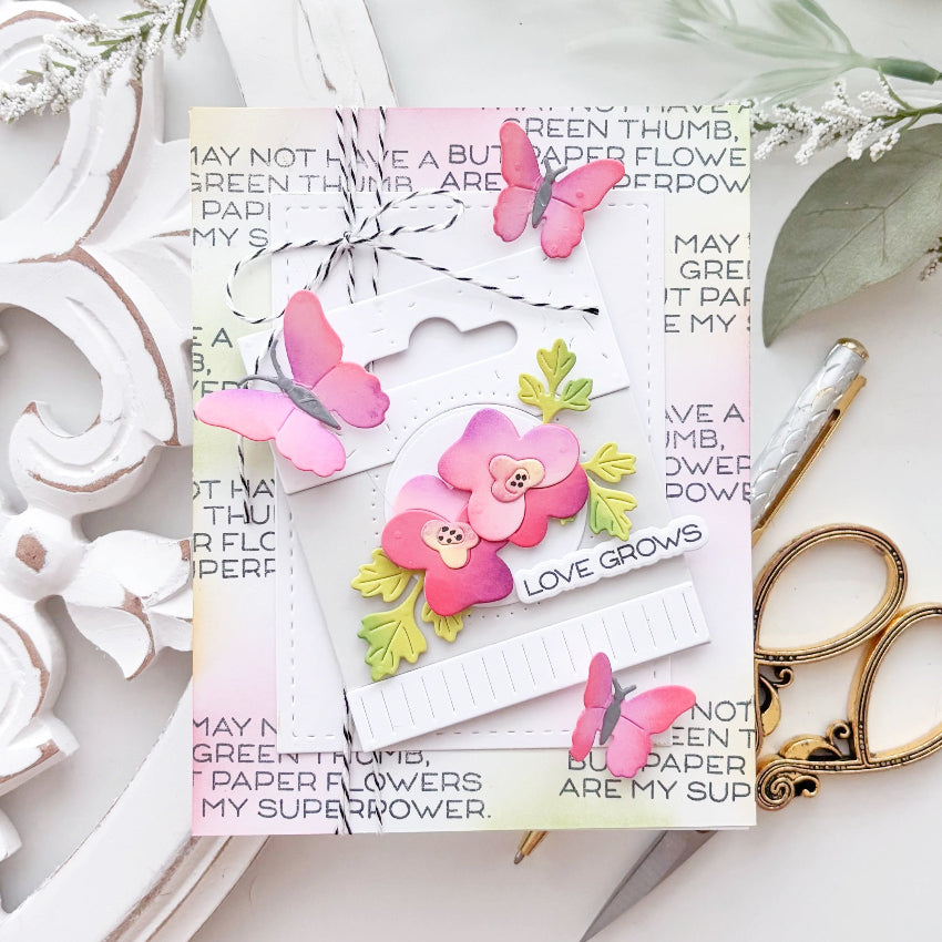Waffle Flower Postage Collage Garden Critters Dies 422344 pink butterflies