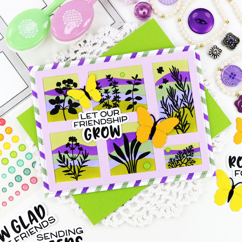 Waffle Flower Postage Collage Garden Critters Dies 422344 purple stripes