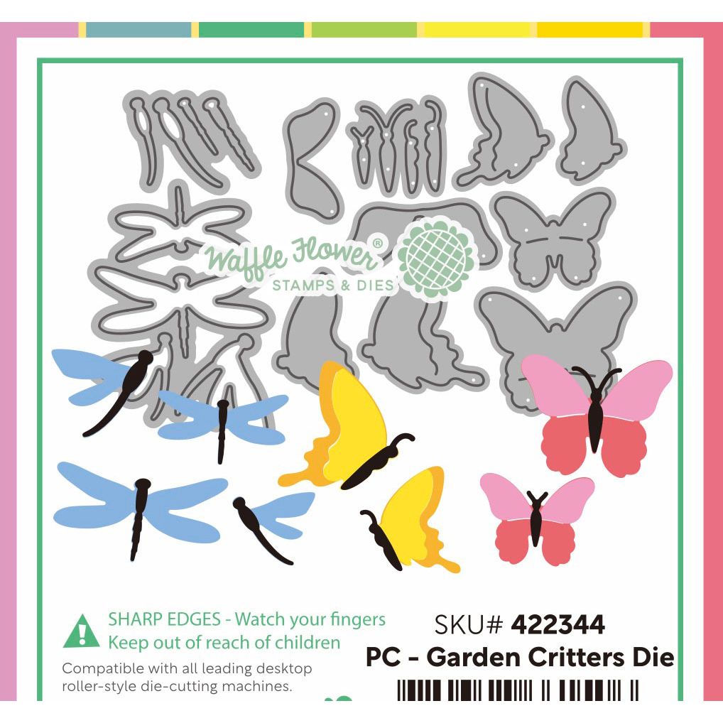 Waffle Flower Postage Collage Garden Critters Dies 422344 stitched blue frame layering guide