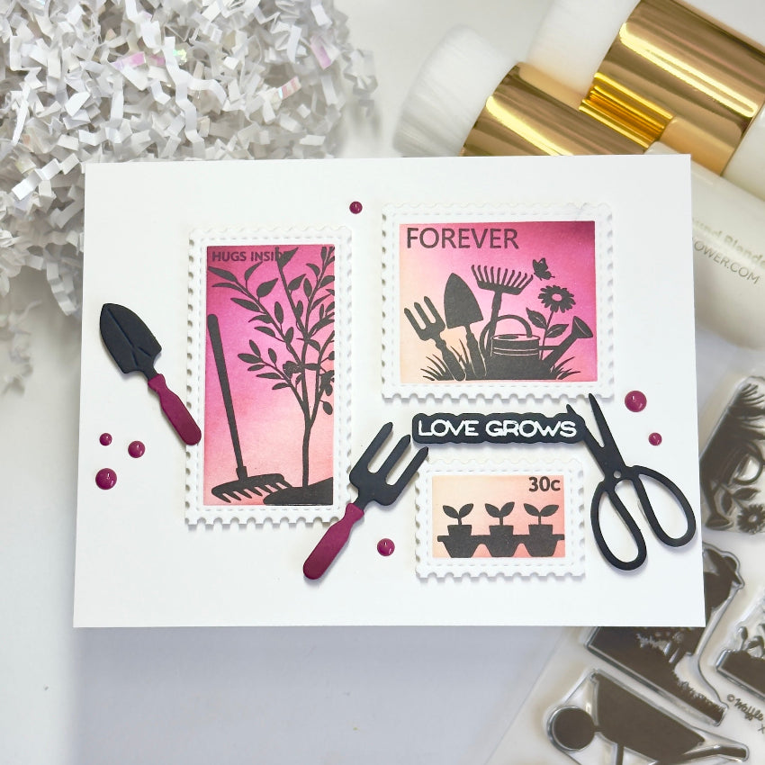 Waffle Flower Postage Collage Garden Silhouettes Clear Stamps 422496 garden tools