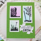 Waffle Flower Postage Collage Garden Silhouettes Clear Stamps 422496 green background