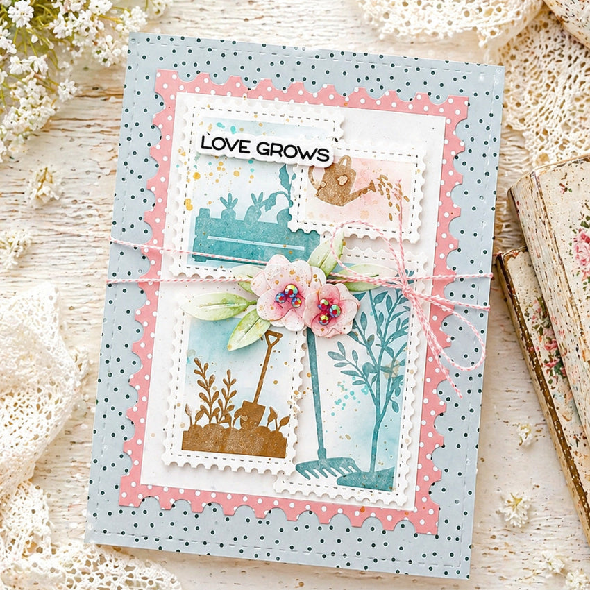 Waffle Flower Postage Collage Garden Silhouettes Clear Stamps 422496 polka dots