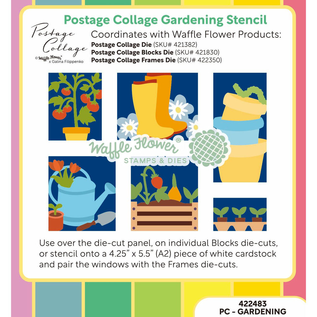 Waffle Flower Postage Collage Gardening Stencils 422483 layering guide