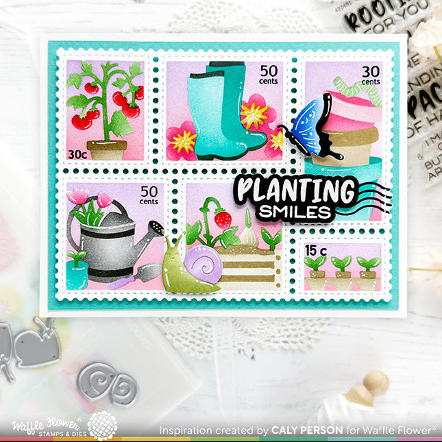 Waffle Flower Postage Collage Gardening Stencils 422483 rain boots | color-code:ALT02