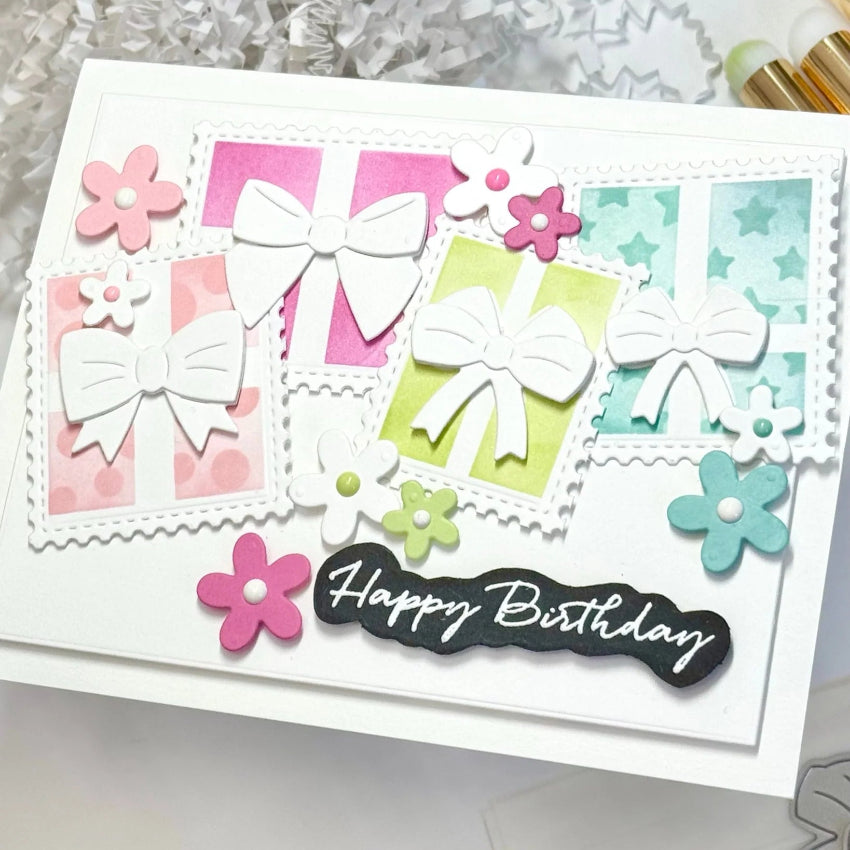 Waffle Flower Postage Collage Gifts Dies 421987 happy birthday