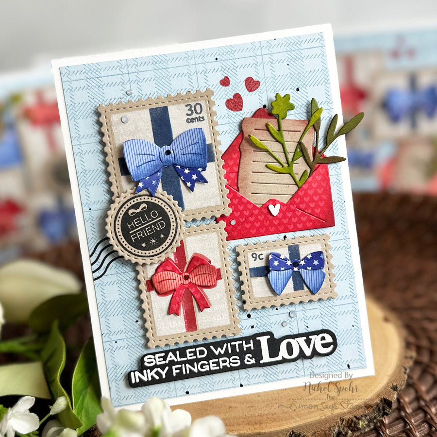 Waffle Flower Postage Collage Gifts Dies 421987 hello friend | color-code:ALT02