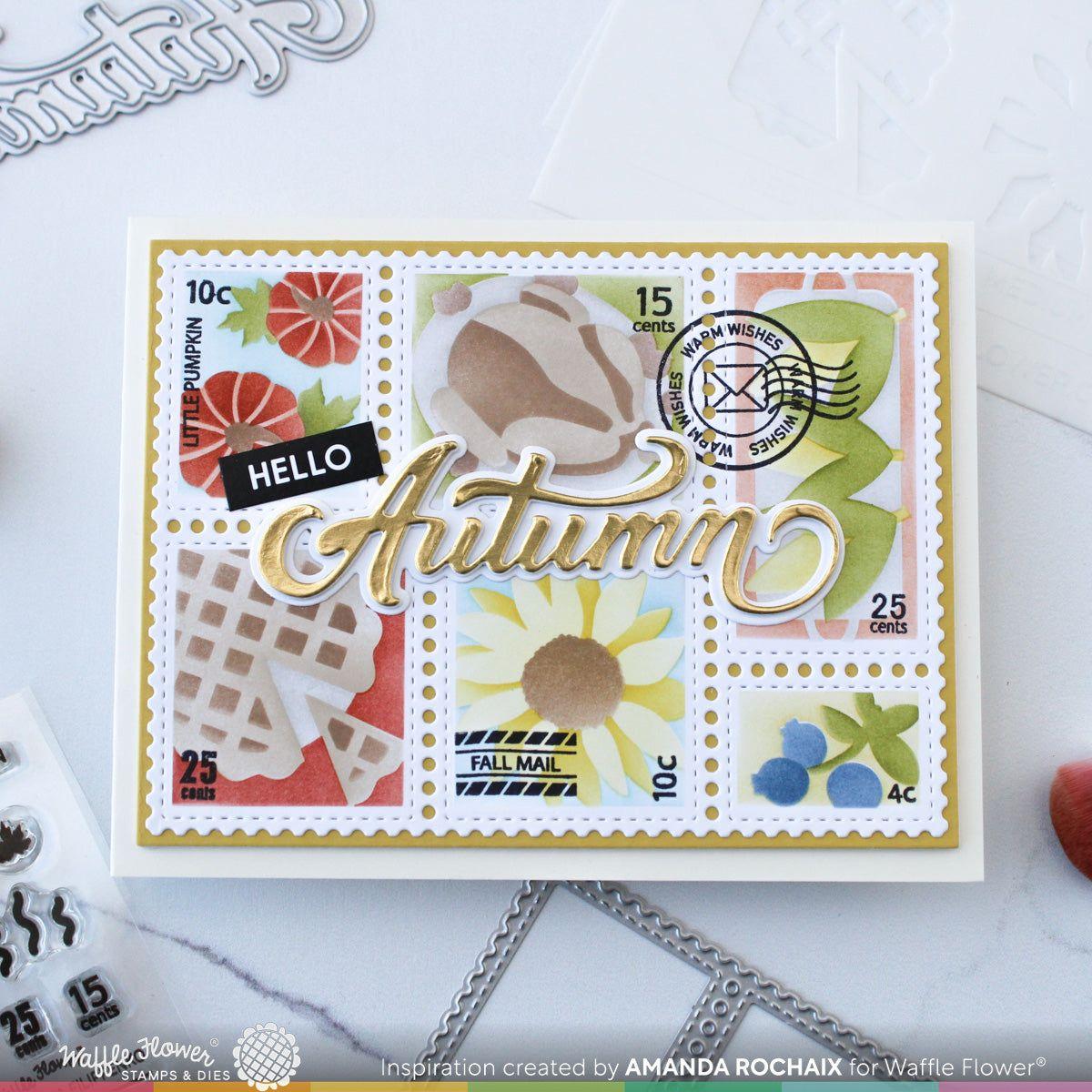Waffle Flower Postage Collage Harvest Stencils 421848 autumn